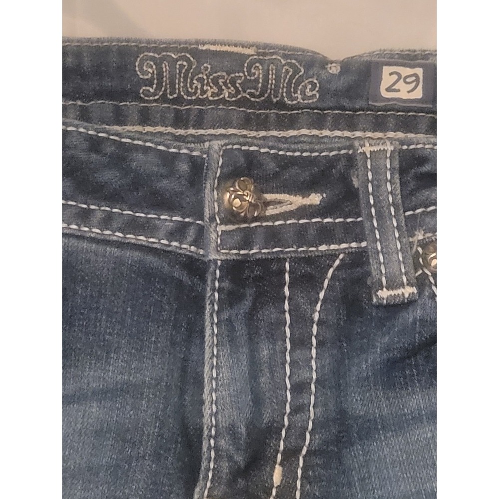MISS ME Denim Women's 29 JE048C6‎ Crop Embroidered Thick Stitch Blue Jeans - Picture 6 of 15